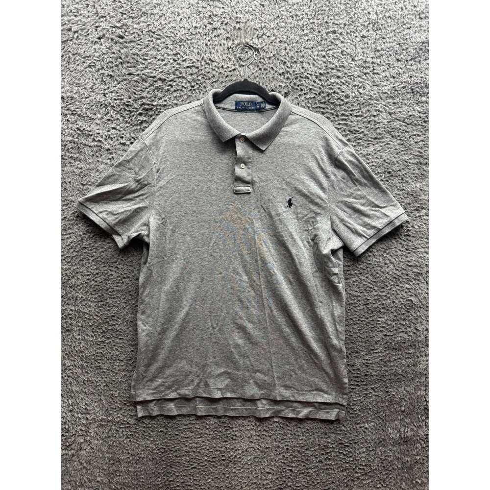 Polo Ralph Lauren Logo Embroidered Custom Slim Fit Polo Shirt Gray Mens Size XL